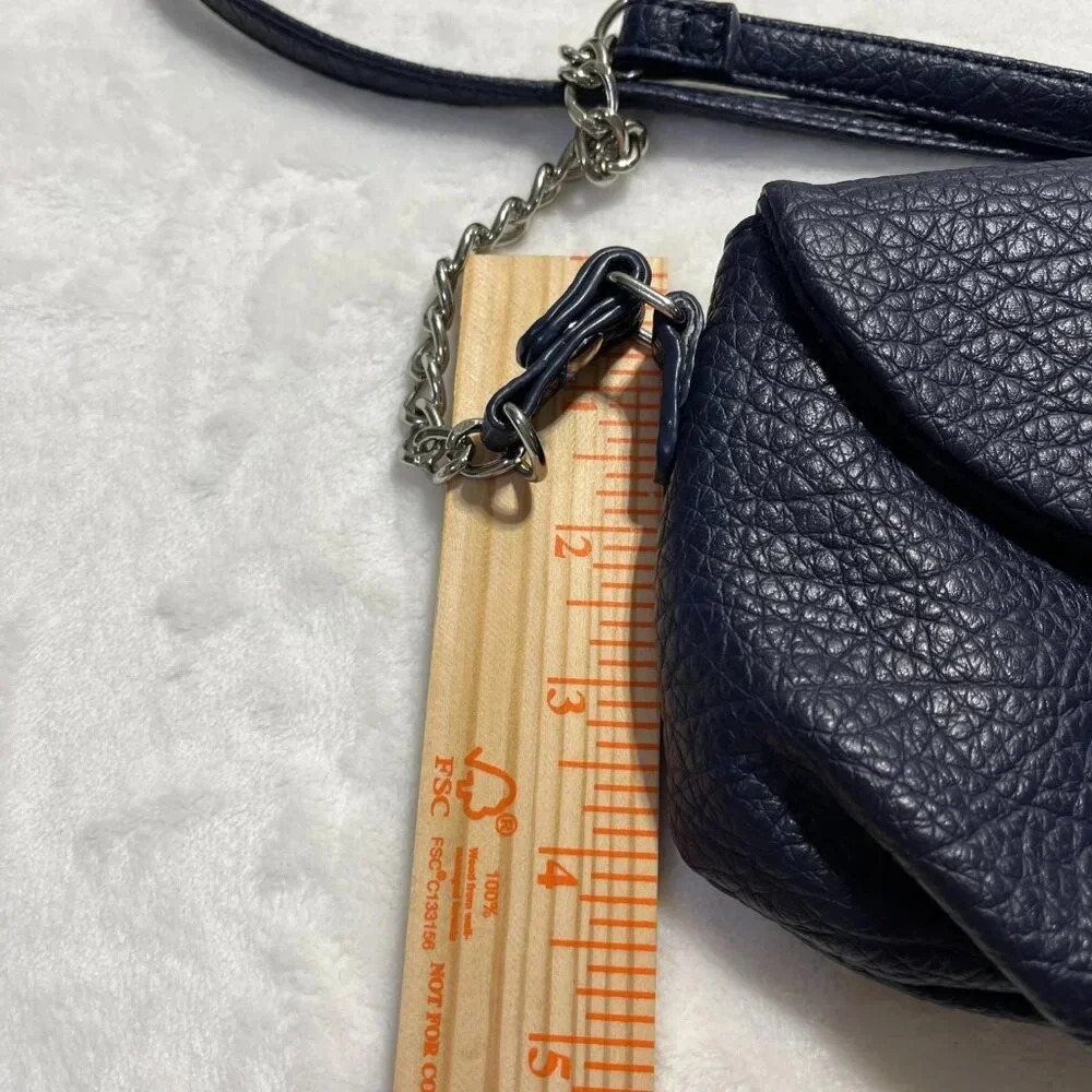 Nine West Navy Mini Crossbody Bag Faux Leather Silver Chain Strap - Picture 13 of 15